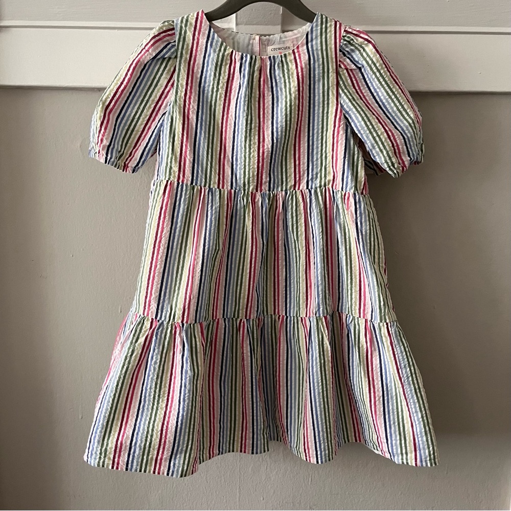 Crewcuts Girls' Puff-Sleeve Dress in Rainbow Seersucker - Size 5 🌈 - Picture 5 of 8